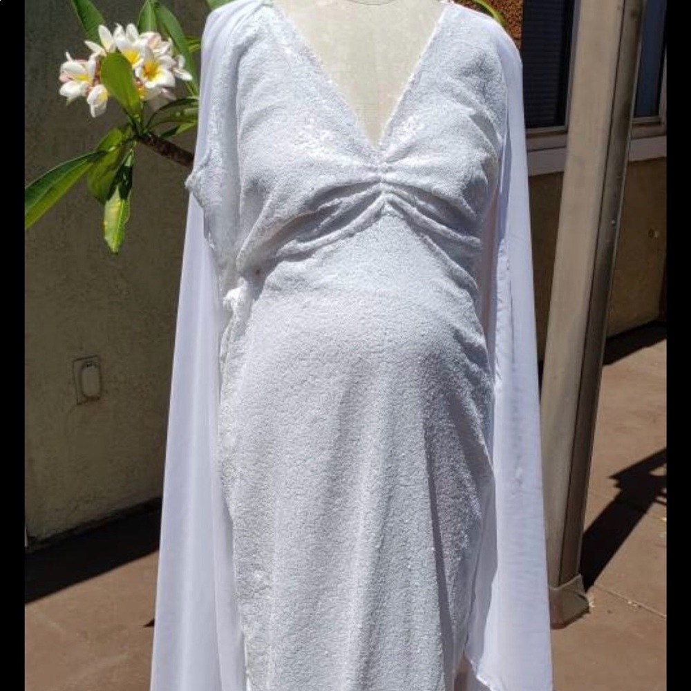 White sequin plus size maternity dress with cape